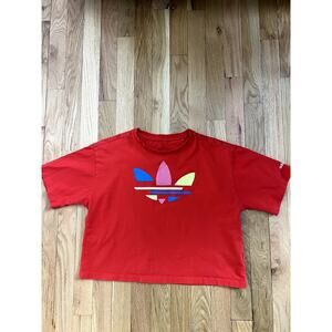 Adidas Youth Red Trefoil Logo Crop Boxy T-shirt (Youth 13-14)